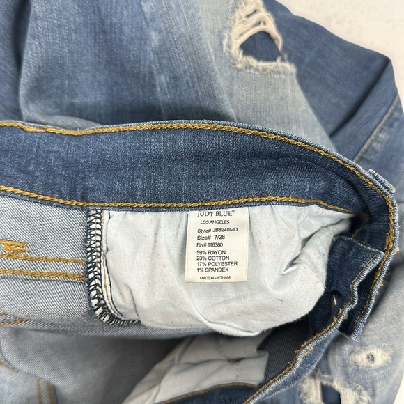 Judy Blue Janette Jeans Distressed Skinny Jean Raw Hem Stretch Blue Size 7 / 28 - Picture 7 of 8
